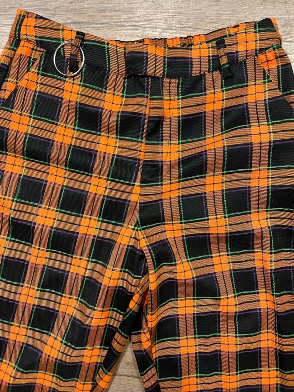 Hot Topic Black & Orange Plaid Trousers Size L - Picture 4 of 10
